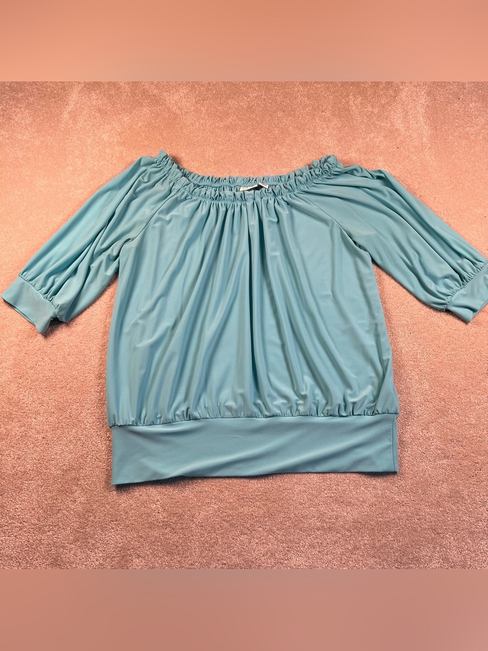 Cato Shirt Blouse Turquoise 3 Quarter Sleeve Banded Bottom Casual‎ Women Medium